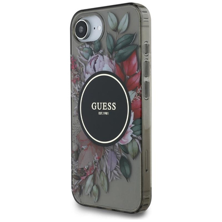 Guess IML Flowers MagSafe - Hülle für iPhone 16e (schwarz)