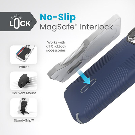 Speck Presidio2 Grip ClickLock & MagSafe - iPhone 15 Pro Case (Coastal Blue / Dust Gray)