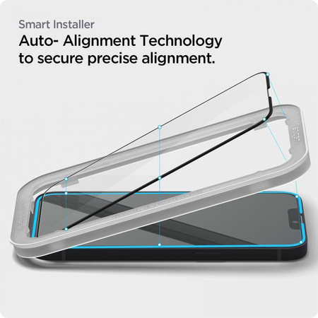 Spigen Alm Glass FC - Tvrzené sklo pro iPhone 16e / iPhone 14 / iPhone 13 / iPhone 13 Pro (černý rámeček)