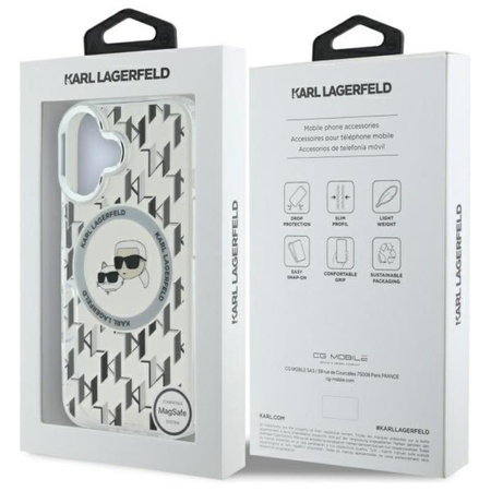 Karl Lagerfeld IML Monogram Karl & Choupette Head MagSafe - Coque iPhone 16 (Transparent)