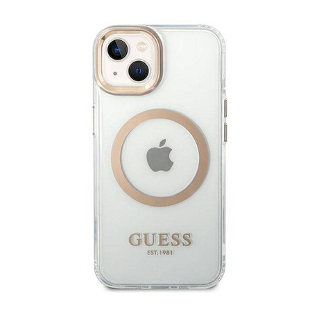 Guess GUHMP14SHTRMD iPhone 14 6,1" złoty/gold hard case Metal Outline Magsafe