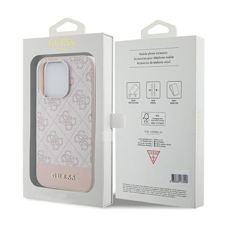 Guess 4G Bottom Stripe Metal Logo Collection - iPhone 15 Pro tok (rózsaszín)