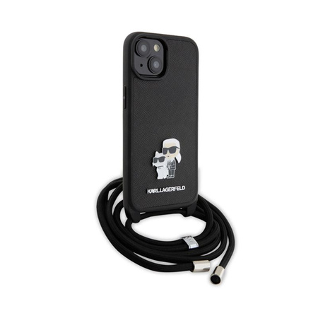 Karl Lagerfeld Crossbody Saffiano Metal Pin Karl & Choupette - pouzdro pro iPhone 15 (černé)