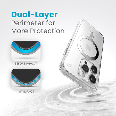 Speck Presidio Perfect-Clear ClickLock & Magsafe - iPhone 15 Pro Case (Clair / Finition Chrome / Argent Serein)