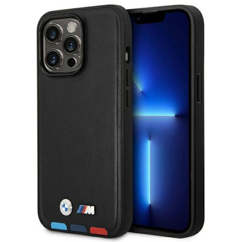 Kožené pouzdro BMW Hot Stamp Tricolor - iPhone 14 Pro Max (černé)