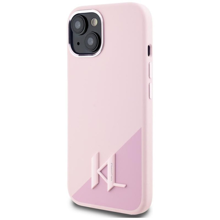 Karl Lagerfeld Silicone Shadow Metal Initial MagSafe - pouzdro pro iPhone 15 (růžové)