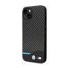 BMW Leather Carbon Blue Line - pouzdro pro iPhone 14 Plus (černé)