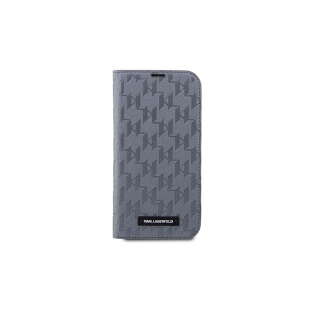 Karl Lagerfeld Booktype Saffiano Monogram - pouzdro pro iPhone 14 Pro (stříbrné)