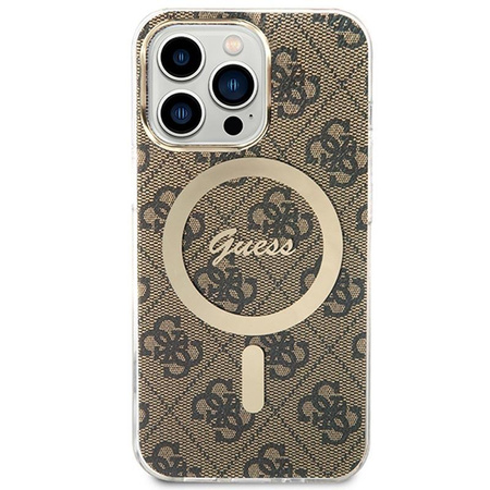 Guess Bundle Pack MagSafe 4G - MagSafe iPhone 13 Pro Max Tasche + Ladegerät-Set (braun/gold)