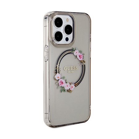 Guess IML Flowers Wreath MagSafe - Case iPhone 15 Pro Max (Black)