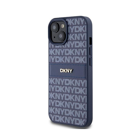 DKNY Lederhülle mit Monostreifen und Metall-Logo - iPhone 15 / 14 / 13 (blau)
