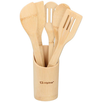 Alpina - Set d'ustensiles de cuisine en bambou 5 pièces. avec support