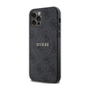 Guess 4G Collection Leder Metall Logo MagSafe - iPhone 12 / iPhone 12 Pro Tasche (schwarz)