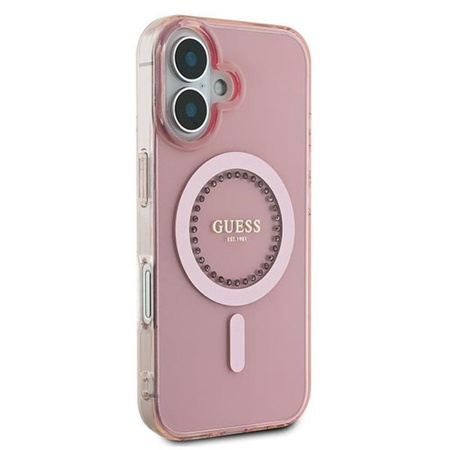 Guess IML Rhinestones MagSafe - Coque iPhone 16 (rose)