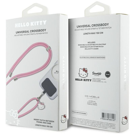 Hello Kitty Patch & Kitty Head Charm - univerzální řemínek na telefon / šňůrka na krk (růžová)
