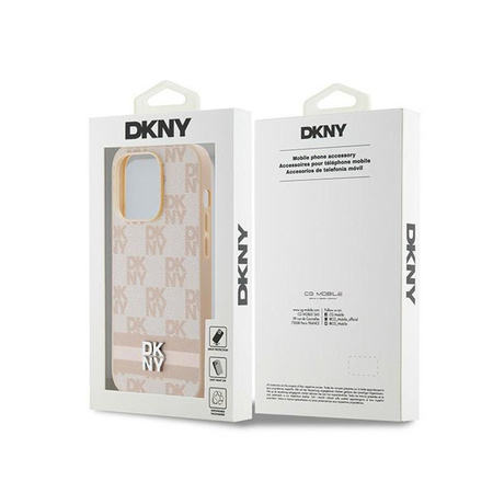 DKNY Leather Checkered Mono Pattern & Printed Stripes - iPhone 14 Pro Case (pink)