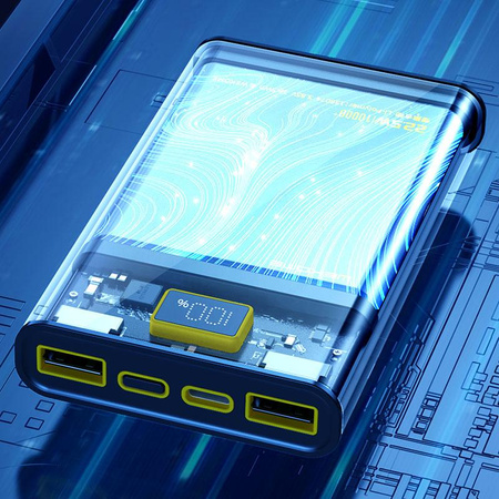 WEKOME WP-319 Vanguard sorozat - Power bank 10000 mAh Super Charging PD 20W + QC 22.5W (fekete / átlátszó)