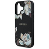 Guess MagSafe - Tasche mit genarbtem Blumenmuster für iPhone 16 (schwarz)