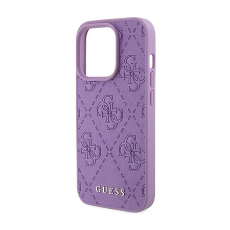Guess Leather 4G Stamped - pouzdro pro iPhone 15 Pro Max (fialové)