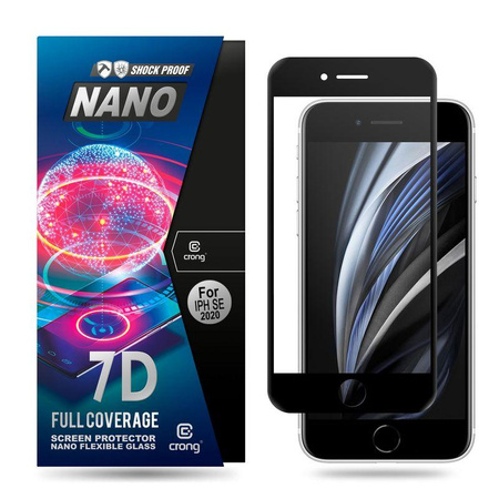 Crong 7D Nano Flexible Glass - 9H teljes képernyős hibrid üveg iPhone SE (2022/2020) / 8 / 7 (fekete) számára