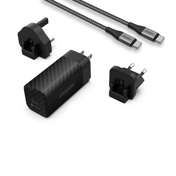 Energizer Ultimate - cestovní nabíječka Multiplug EU / UK / US GaN USB-C a USB-A 65W PD + kabel USB-C (černá)