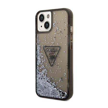 Guess Liquid Glitter Triangle Logo Case - Hülle für iPhone 14 Plus (Schwarz)
