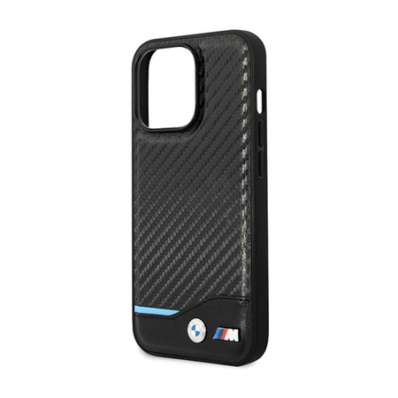 BMW Leather Carbon Blue Line - Hülle für das iPhone 13 Pro (Schwarz)