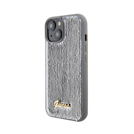 Guess Sequin Script Metal - pouzdro na iPhone 15 (stříbrné)