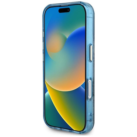 Guess IML Metal Glitter 4G Circle Triangle MagSafe - Hülle für iPhone 16 (blau)