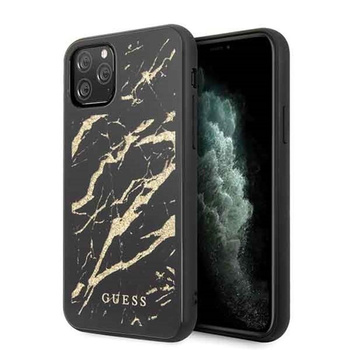 Guess Marble Glass Gold Glitter - pouzdro pro iPhone 11 Pro (černé)