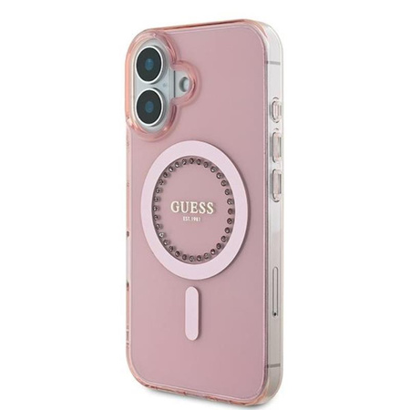 Guess IML Rhinestones MagSafe - pouzdro pro iPhone 16 (růžové)