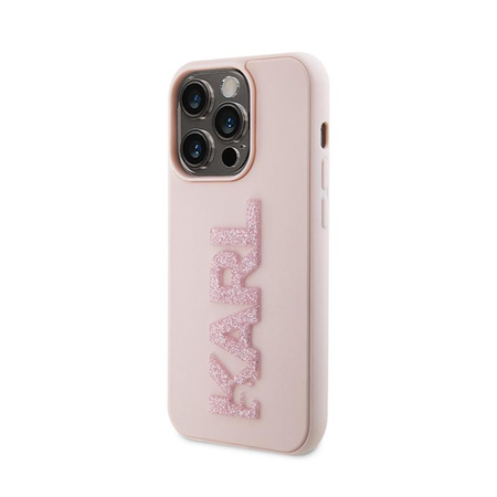 Karl Lagerfeld 3D Rubber Glitter Logo - pouzdro pro iPhone 15 Pro (růžové)