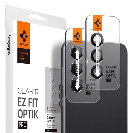 Spigen Optik Pro GLAS.TR EZ Fit Camera Protector 2er-Pack - Objektivschutzglas für Samsung Galaxy S23 FE (2 Stück) (Schwarz)