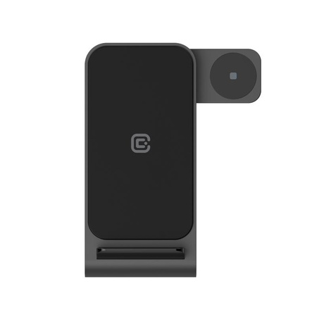 Crong PowerSpot Pivot Stand - Chargeur sans fil 3-en-1 pour iPhone, Samsung & Android, Galaxy Watch et écouteurs TWS (noir)