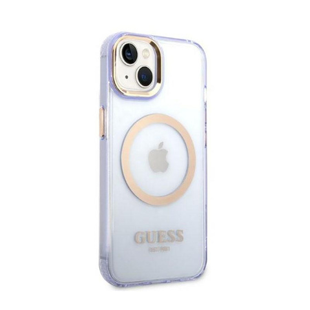 Guess Gold Outline áttetsző MagSafe - iPhone 14 tok (lila)