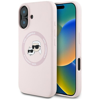 Karl Lagerfeld Silikon Doppelköpfe und Kreis MagSafe - Hülle für iPhone 16 (rosa)