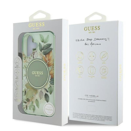 Pouzdro Guess IML Flower & Tonal Circle MagSafe - iPhone 16 (zelené)