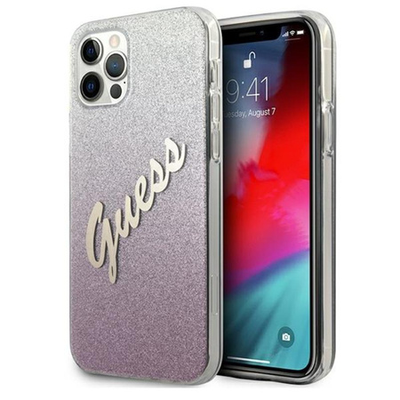 Guess Glitter Gradient Script - iPhone 12 / iPhone 12 Pro tok (rózsaszín)