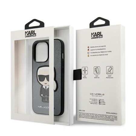 Karl Lagerfeld Saffiano Ikonik Patch - Coque iPhone 13 Pro (argent)
