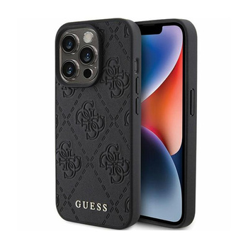 Guess Leather 4G Stamped - Étui pour iPhone 15 Pro Max (noir)