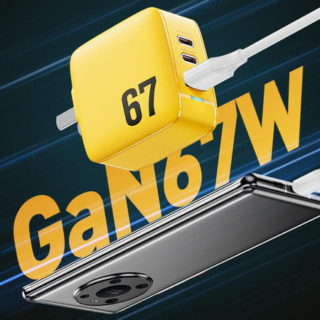 WEKOME WP-U141 Tint Series - 2x USB-C & USB-A Super Fast Charger GaN 67W Power Charger (Yellow)