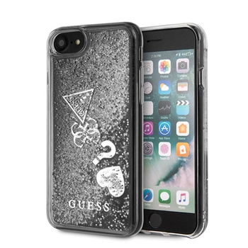 Guess Liquid Glitter Hearts - pouzdro pro iPhone SE 2020 / 8 / 7 (stříbrné)