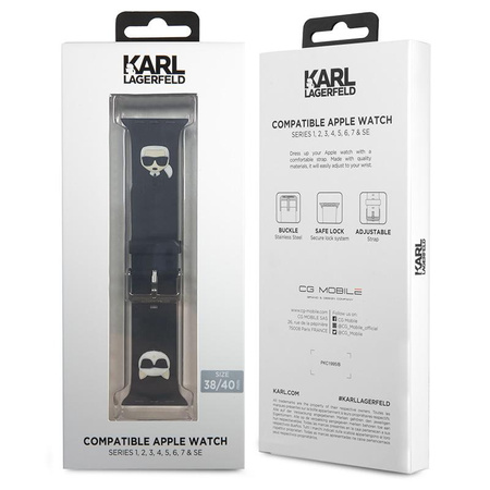 Karl Lagerfeld Silicone Karl & Choupette Heads - Bracelet pour Apple Watch 38/40/41 mm (noir)