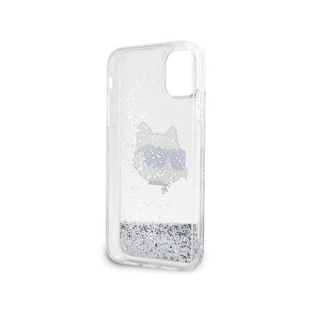 Karl Lagerfeld Liquid Glitter NFT Choupette Head - pouzdro pro iPhone 11 (stříbrné)