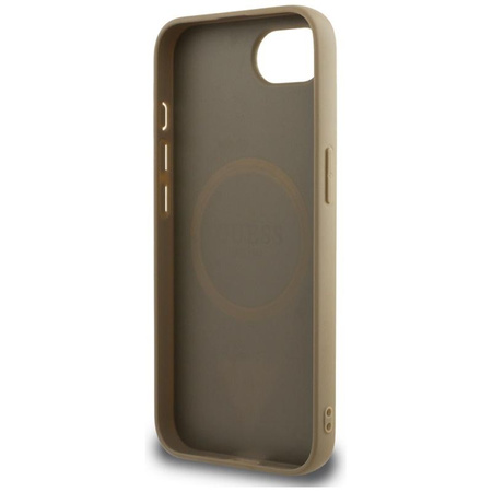 Guess Triangle Grainé MagSafe - étui pour iPhone 16e (marron)