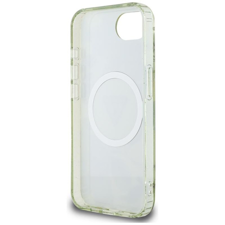 Guess IML Metal Glitter Flowers Triangle MagSafe - Hülle für iPhone 16e (grün)
