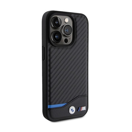 BMW Leather Carbon Blue Line MagSafe - pouzdro pro iPhone 15 Pro (černé)
