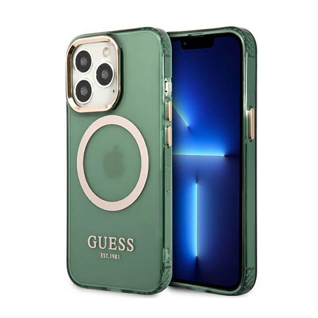 Guess Gold Outline Transluzent MagSafe - iPhone 13 Pro Max Tasche (grün)