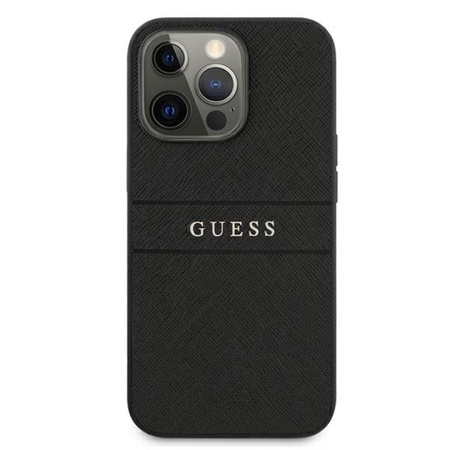 Guess Saffiano Metall-Logo-Streifen - iPhone 13 Pro Max Tasche (schwarz)