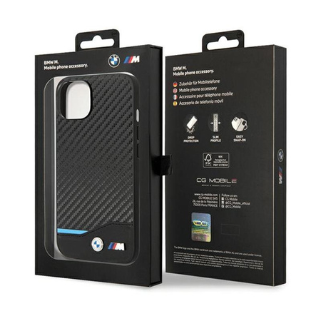 BMW Leather Carbon Blue Line - Coque pour iPhone 13 (Noir)